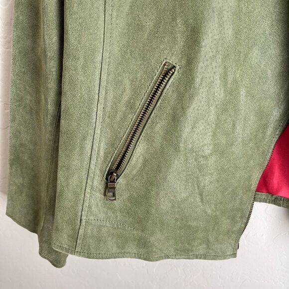 Twiggy London Leather Zip Up Moto Biker Jacket Green Size Medium - Picture 4 of 8